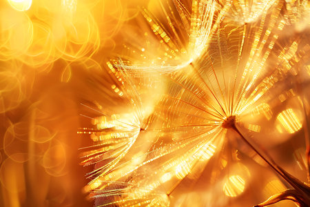 A dandelion seed in golden sunlight close upの素材