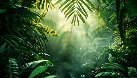 Mysterious green forest in the morningの素材