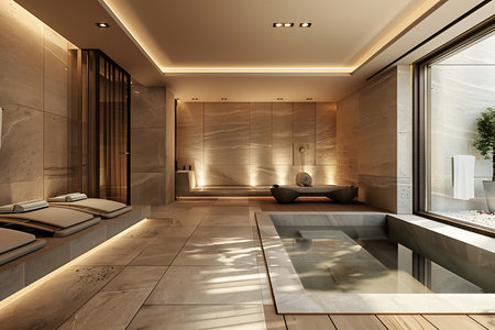 Interior of a modern swimming pool in a luxury hotelの素材