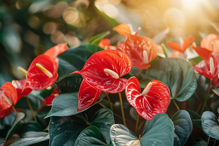 Beautiful red anthurium flower in the gardenの素材