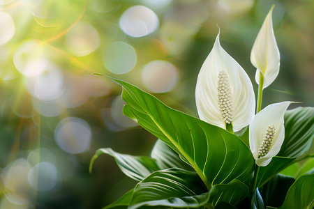 White lily flower with green leaves in gardenの素材