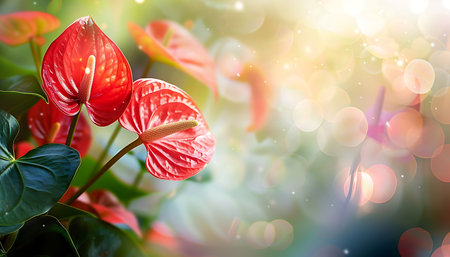 Beautiful red anthurium flower in the gardenの素材