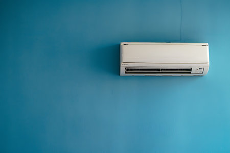 A fan on a wall in a residential homeの素材