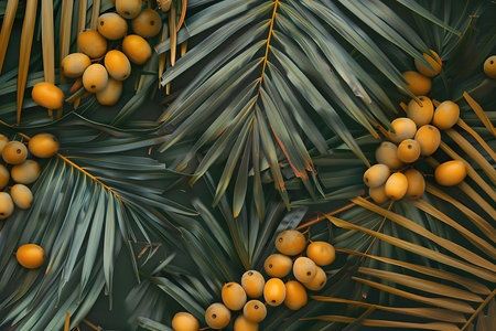 Yellow dates on a palm tree in a gardenの素材