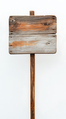 Isolated weathered wooden sign with natural textures, perfect for adding your unique message or graphic. The old plank offers a rustic, vintage feel. Ready for customization.の素材