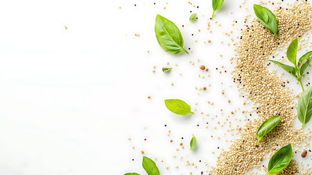 Mix of different spices and herbs on a white backgroundの素材