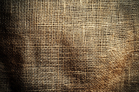 An earthy and rustic close up of burlap material, showcasing its distinct woven pattern and natural imperfections.の素材
