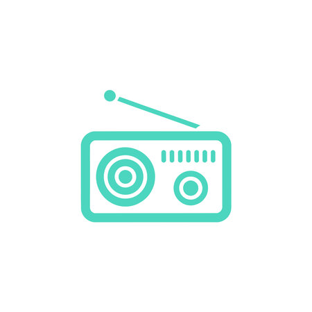 Teal outline radio receiver icon with an antenna for broadcasting and listening to musicのイラスト素材