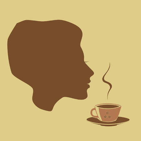 The woman drinks a coffee cup (vector)のイラスト素材