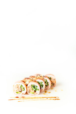 Sushi standing on white background tableの写真素材
