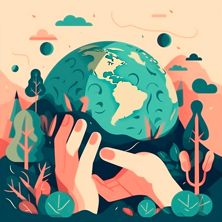 Hand holding earth globe. earth day concept. Flat vector illustration.の素材