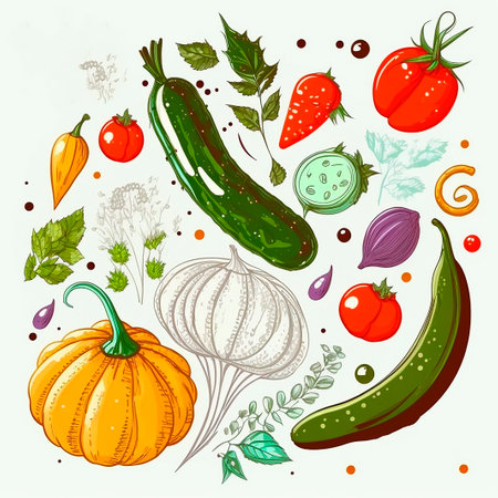 vegetable set. Hand drawn vector illustration on white background.の素材