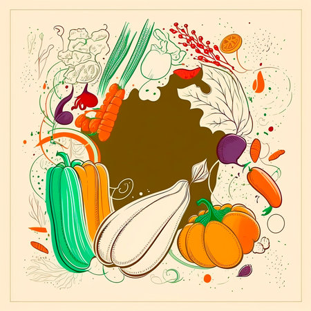 vegetable background. Hand drawn vector illustration for your design.の素材