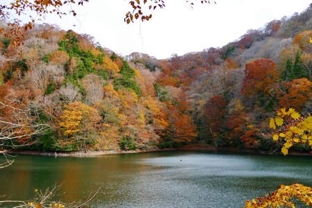 "Autumn Leaves of Juni Lake", Fukaura Town, Aomori Prefecture Japanの写真素材