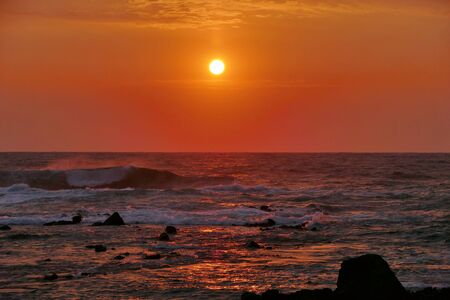 Sunset in the Sea of Japan, Fukaura Town, Aomori Prefectureの写真素材