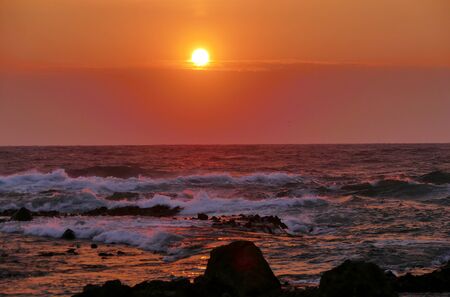 Sunset in the Sea of Japan, Fukaura Town, Aomori Prefectureの写真素材