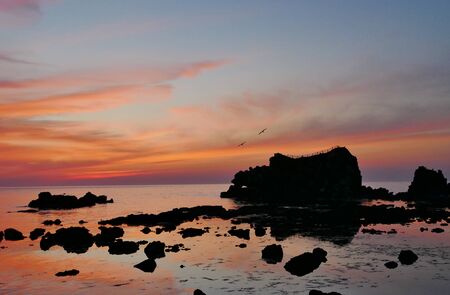 Sunset in the Sea of Japan, Fukaura Town, Aomori Prefectureの写真素材