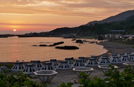 Sunset in the Sea of Japan, Fukaura Town, Aomori Prefectureの写真素材