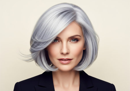 Portrait of a beautiful young woman with silver hair and blue eyesの素材