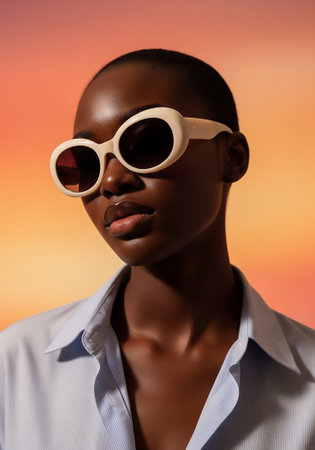 Portrait of a young african american woman in sunglasses.の素材