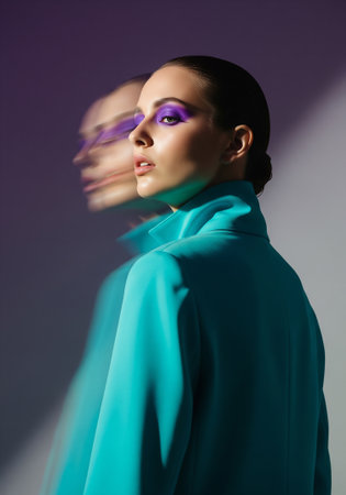 Fashion shot of a beautiful young woman with bright make-up.の素材