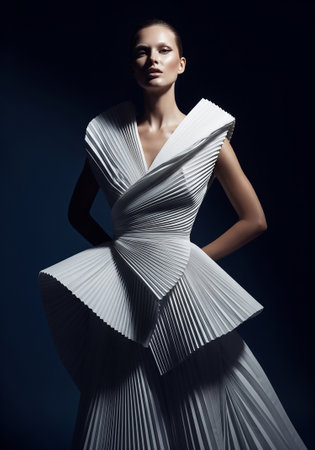 Fashion photo of elegant woman in white dress. Studio shot.の素材