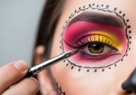 Close-up portrait of a beautiful girl with bright make-up and false eyelashesの素材