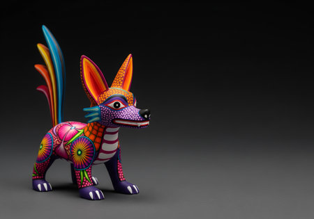 3d illustration of a colorful toy dog on a black background.の素材