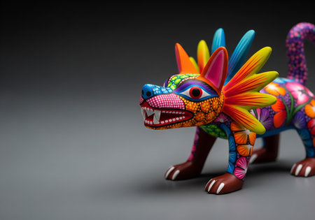 Colorful toy dog on a black background. Selective focus.の素材