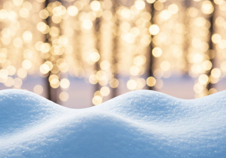 Winter background with snowdrift and bokeh lights. Christmas background.の素材