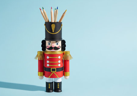 Christmas composition. Gifts, christmas decorations on blue background. Flat lay, top view, copy space.の素材