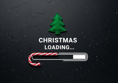 Christmas loading bar with christmas tree and candy cane on black backgroundの素材