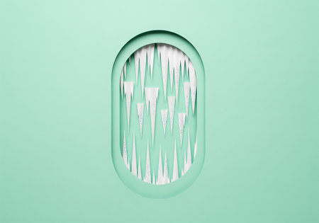 Paper cut of ECG cardiogram inside a light green doorの素材