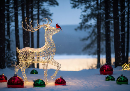 Christmas decoration in the form of a reindeer in the forestの素材