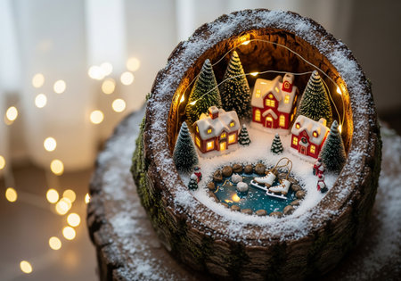 Christmas decoration in the form of a snow globe with a little village in the snowの素材