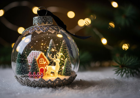 Gingerbread house in the shape of a snowman and Christmas trees on a wooden backgroundの素材