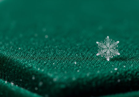 Snowflake on a green velvet. Shallow depth of field.の素材