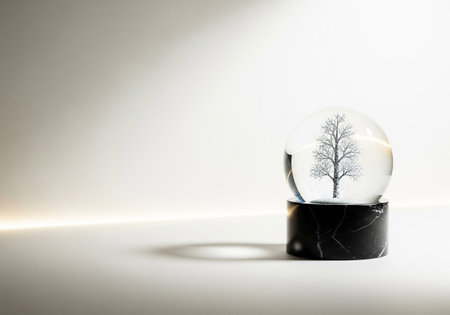 Crystal ball with a tree inside on a white background with a shadowの素材
