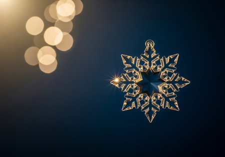 Snowflake on a blue background with bokeh. Christmas card.の素材