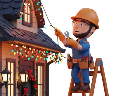 3D illustration of a handyman repairing a house with a screwdriverの素材