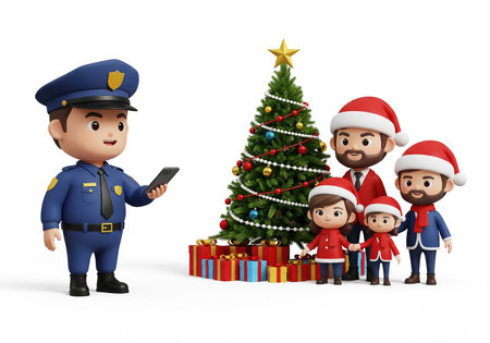 3d people - policeman, police officer and children - Christmas themeの素材