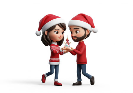 3D Illustration of a couple of santa claus and a little girlの素材