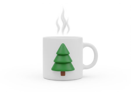 Mug of tea or coffee with christmas tree on white backgroundの素材