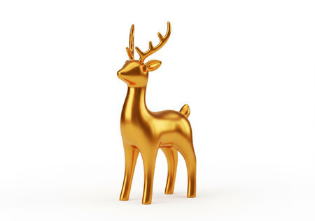 Golden reindeer isolated on white background. 3D illustration.の素材