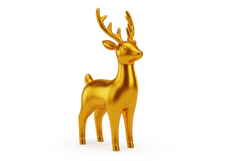 Golden reindeer isolated on white background. 3D illustration.の素材