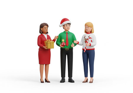 3d illustration of a group of business people celebrating Christmas with presentsの素材