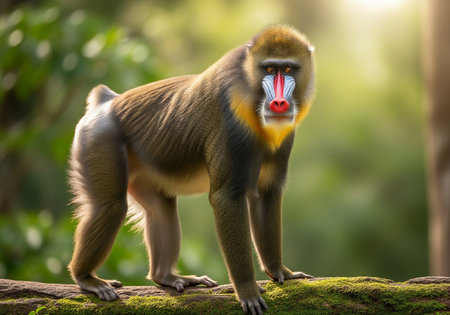 Mandrill (Mandrillus sphinx) on nature backgroundの素材
