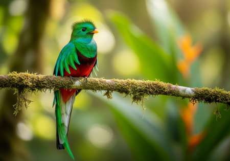 Tropical green and red bird in Ecuadorian Amazon rainforestの素材
