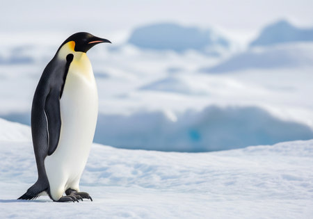 King penguin standing on the ice in Antarctica and looking at cameraの素材