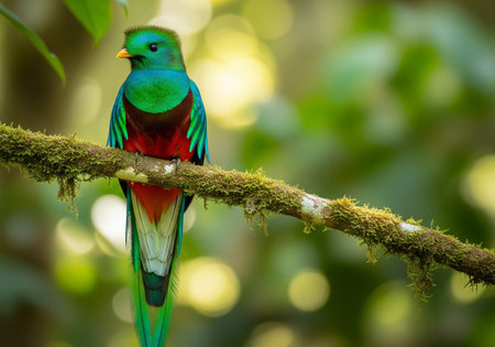 Beautiful turquoise and red bird in the rainforest of Costa Ricaの素材